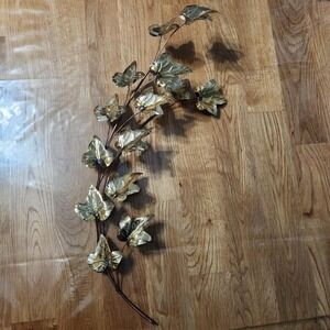 Home Interiors Vintage Ivy Leaf Branch Brass Gold Toned Metal Wall Decor